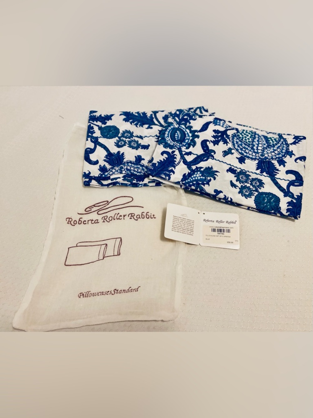 Roberta Roller Rabbit Blue Floral Pillowcases, New